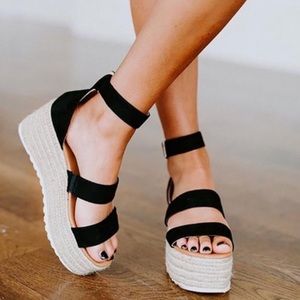 NEW Black Woven Espadrille Sandals